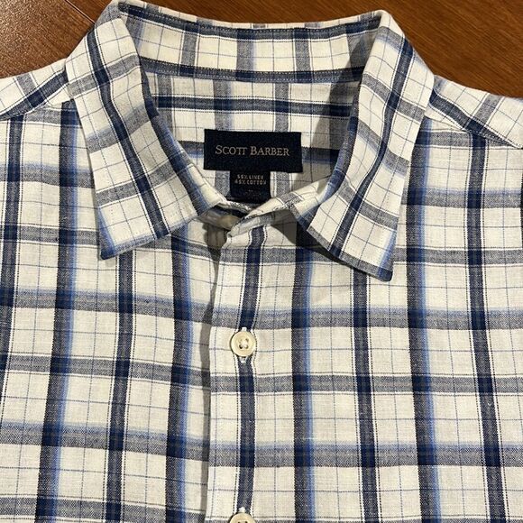 Scott Barber Other - Scott Barber Men’s Linen Blend Short Sleeved Plaid Shirt Size Large.